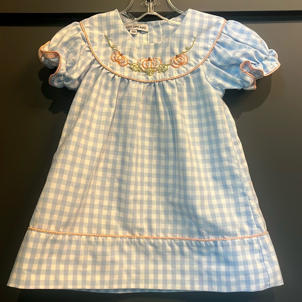 Sweet Dreams Baby Blue Gingham Pumpkin Dress Size 18m
